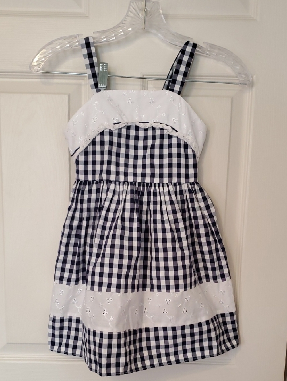 Youngland Navy and White Gingham Eyelet Sundress
